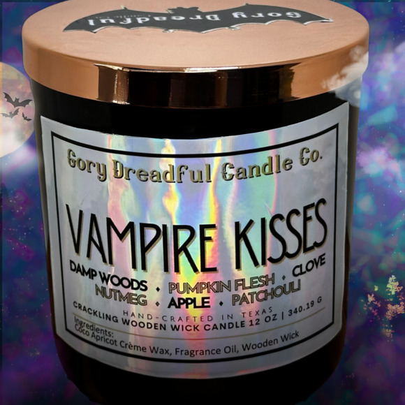 Vampire Kisses Crackling Wooden Wick Candle: Damp Woods Pumpkin Patchouli Scent - Picture 7 of 10